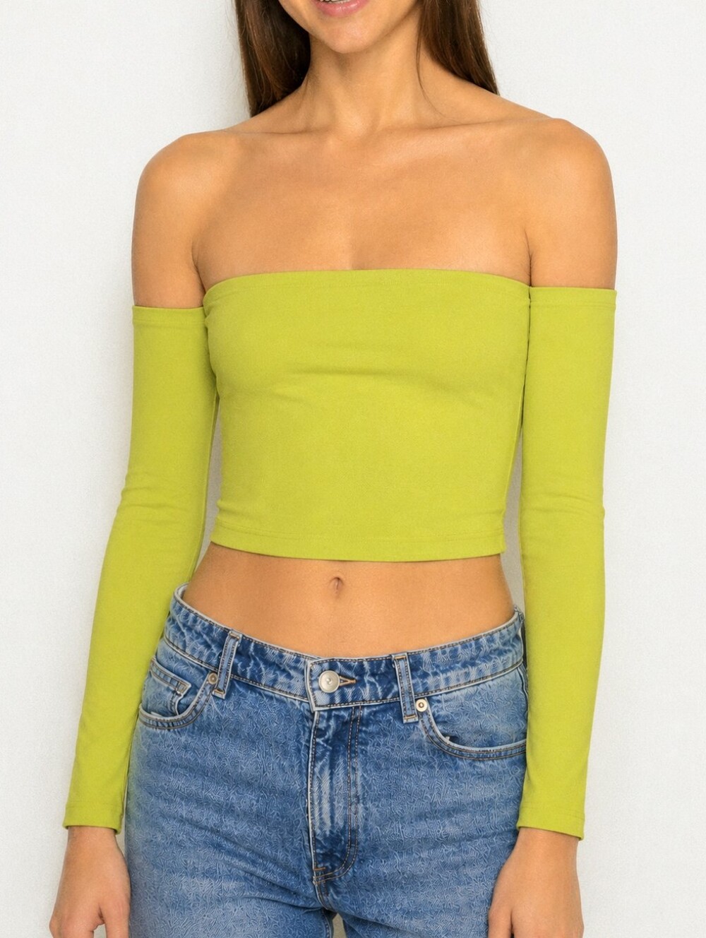 NWT Revolve Susana Monaco Going Out Crop Top Off The Shoulder Lime Green S
